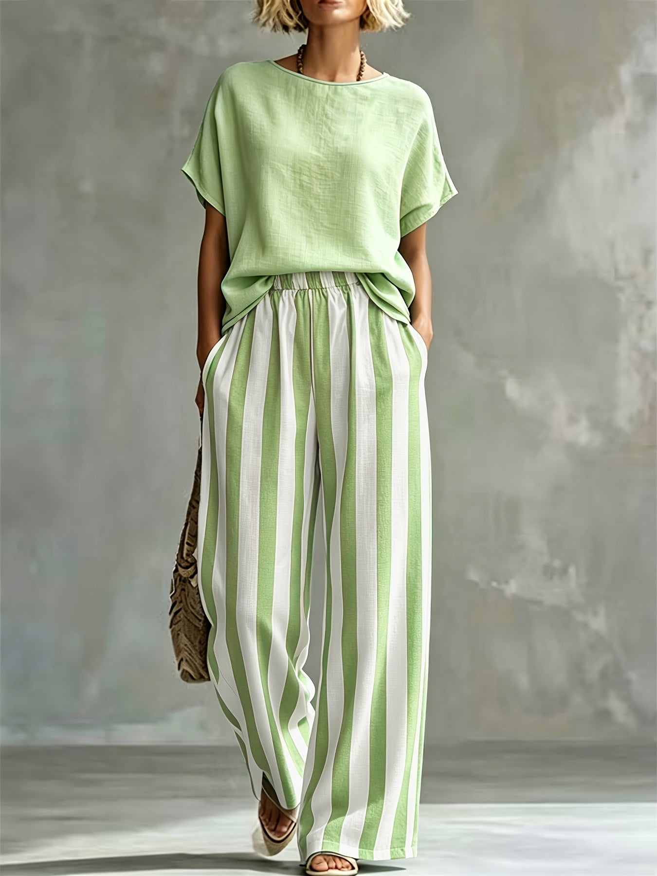 Striped Wide Leg Two Piece Set for Vacation Style