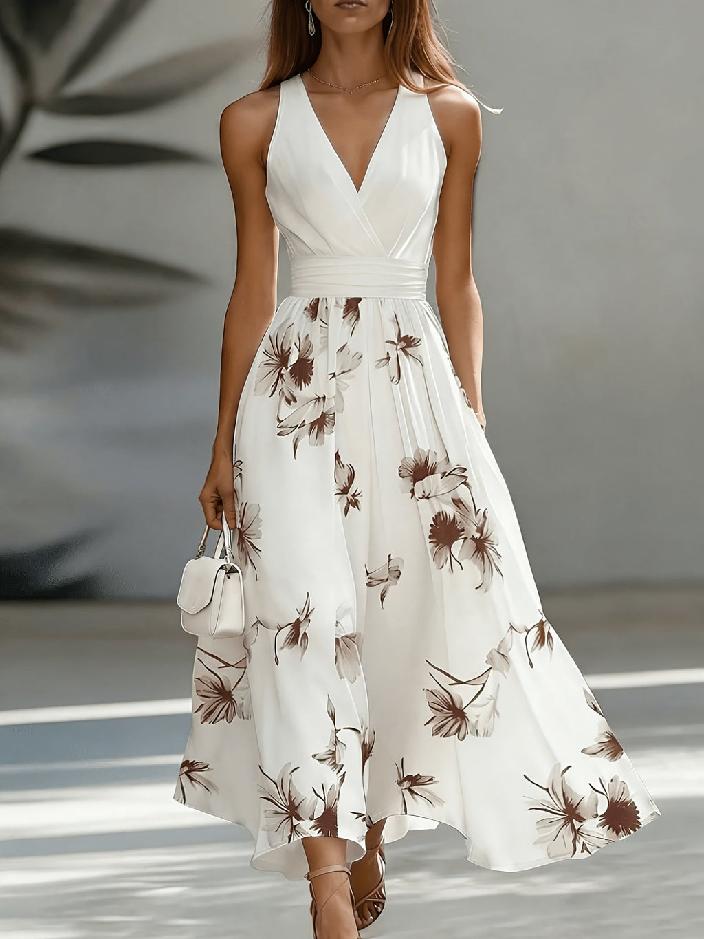 Floral Wrap V Neck Sleeveless A Line Maxi Dress - Wedding Guest