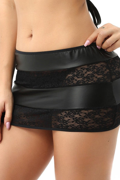 PU  Lace Patchwork Sheer Bodycon Skirt