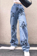 Butterfly Print Loose Straight Jeans