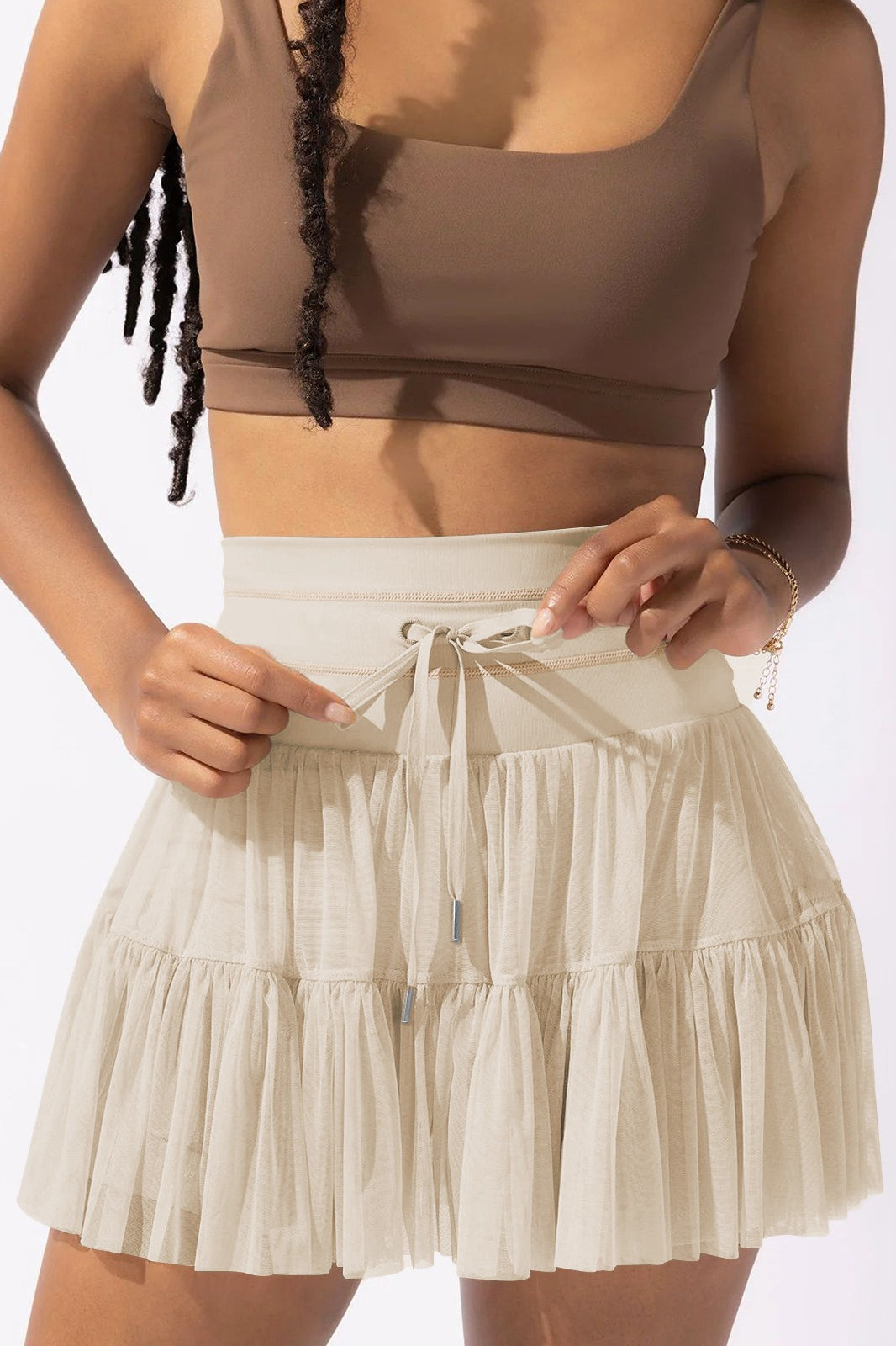 Mesh High Waist Lace Pleated Mini Skirt