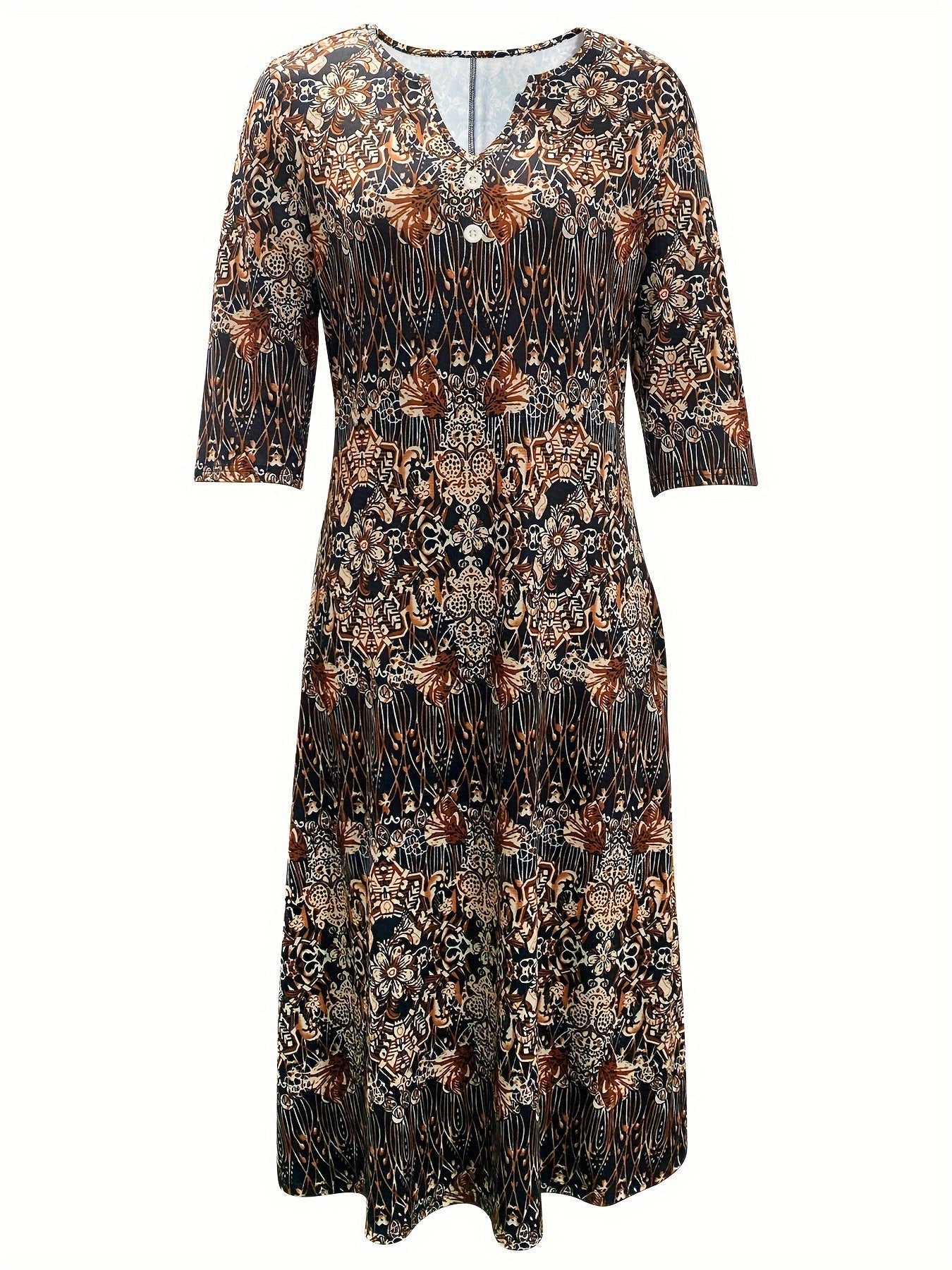 Venitia-Vintage Floral Print Midi Dress