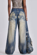 Vintage Faded Wing Print Baggy Jeans