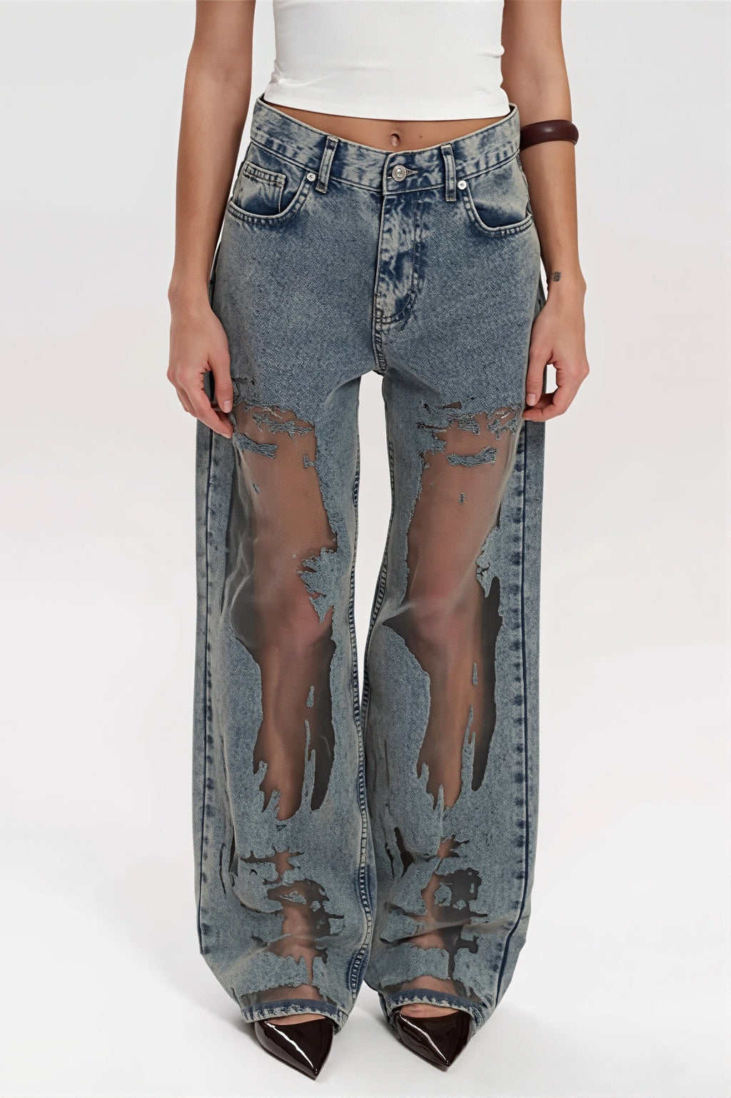 Vintage Splice Sheer Texture Jeans