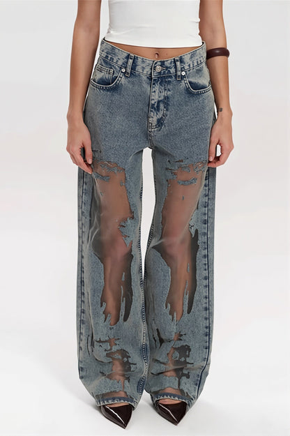 Vintage Splice Sheer Texture Jeans