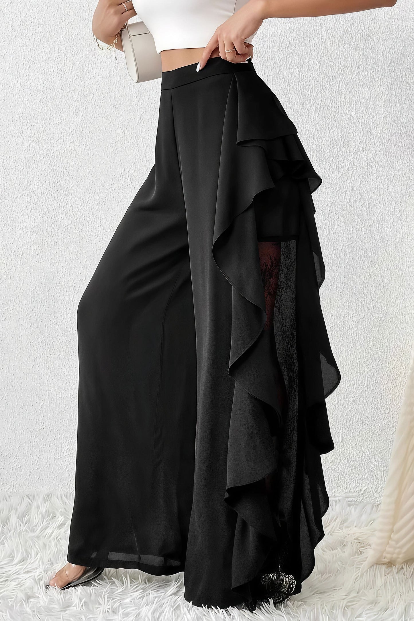 Irregular Split Lace Wide Leg Pants
