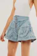 Ruffled Hem A line Denim Casual Shorts