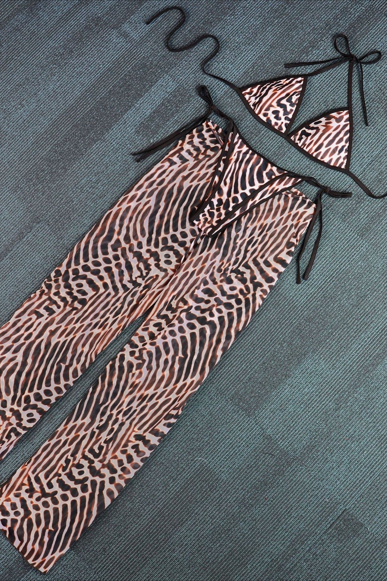 Leopard Mesh Pants Three Piece Swim Set