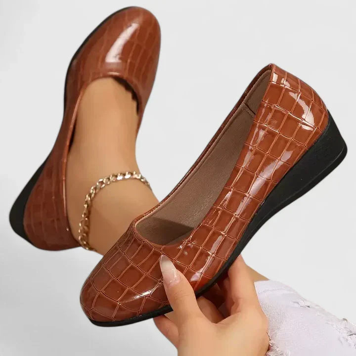 Croc Embossed Patent Square Toe Wedge Loafer