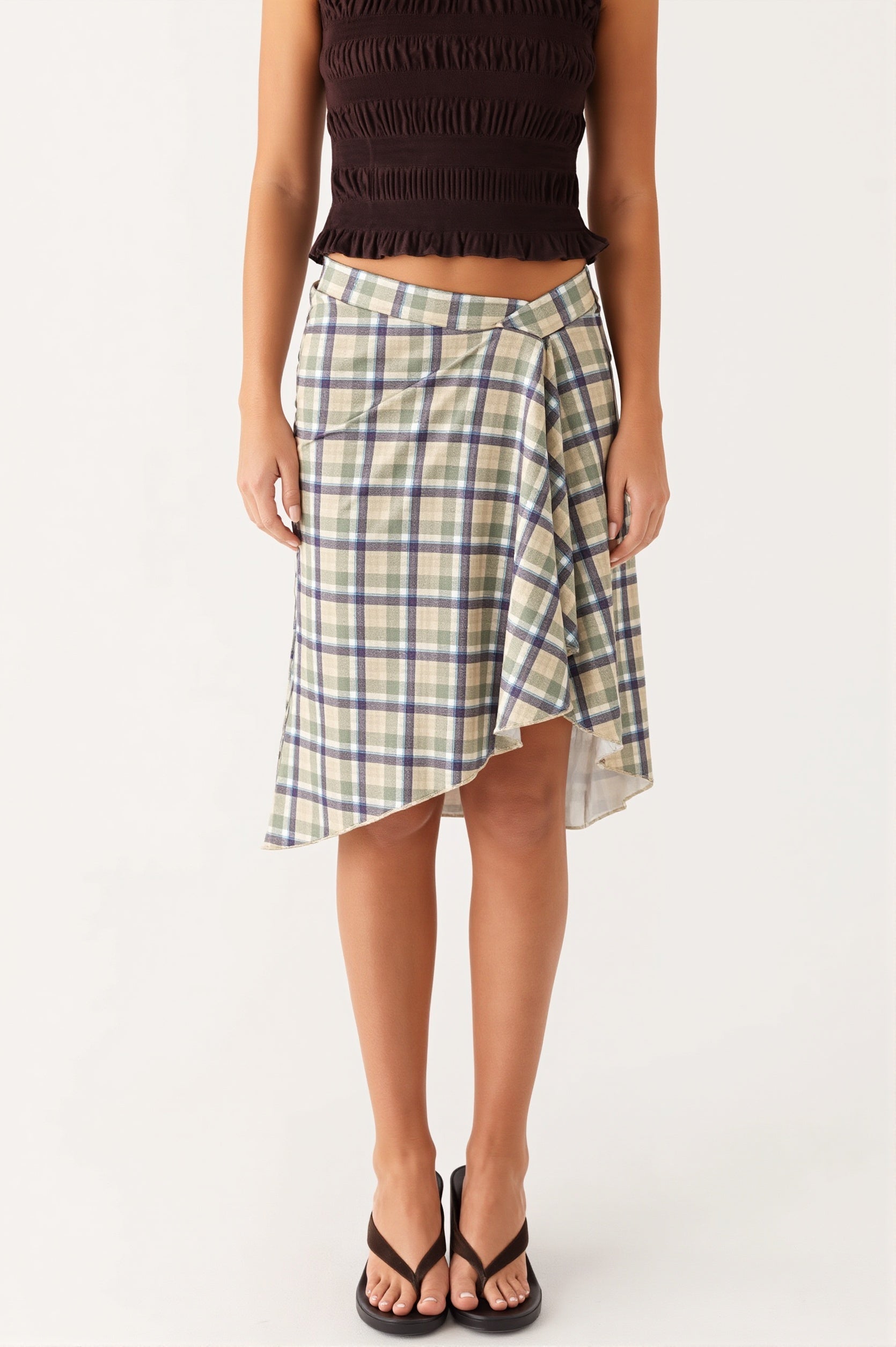 Elegant Striped Irregular Midi Skirt