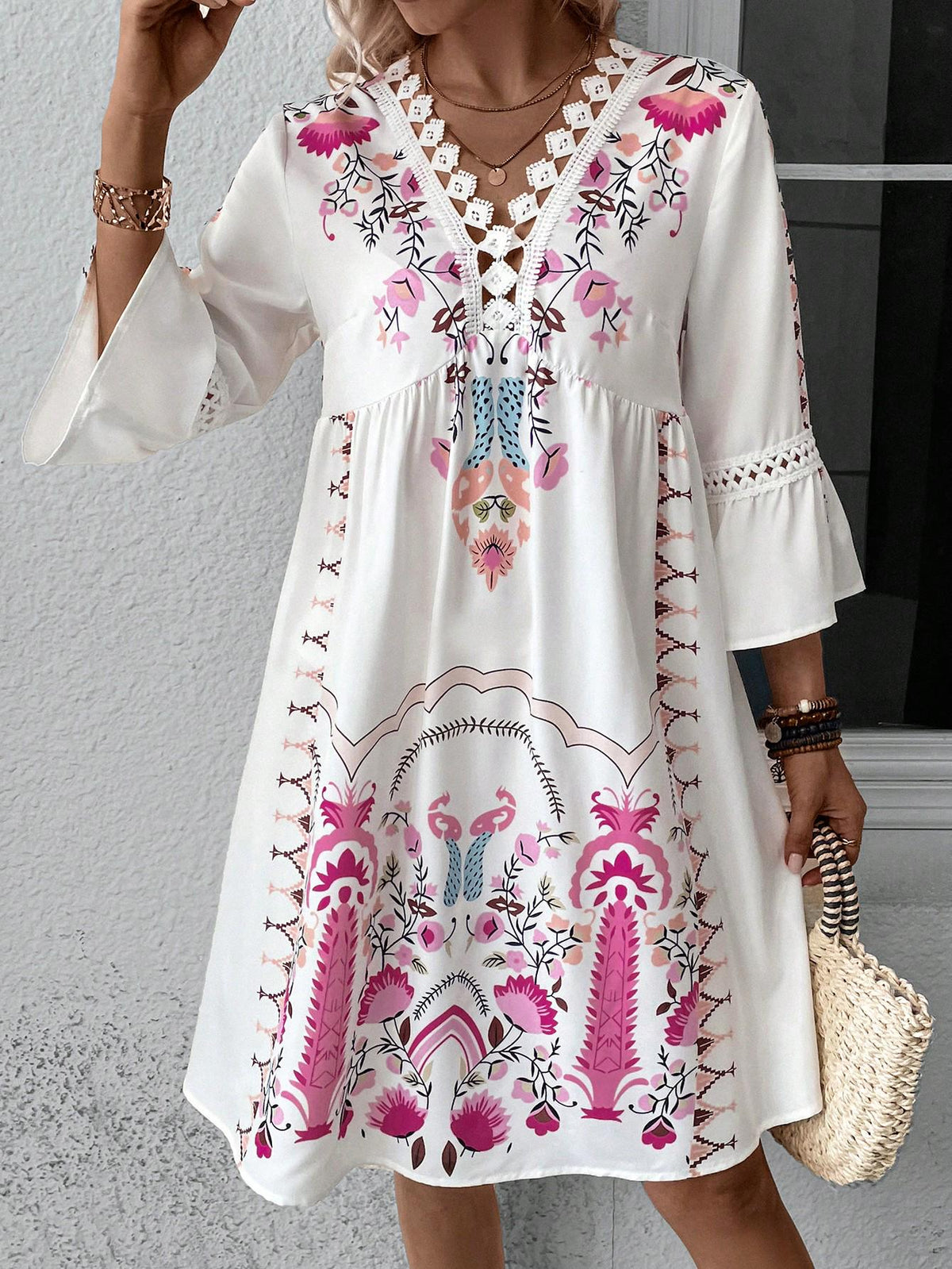 Bohemian Plunging Neckline Flower Celebration Dress