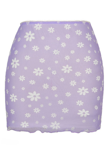 Printed Mesh Bodycon Mini Skirt