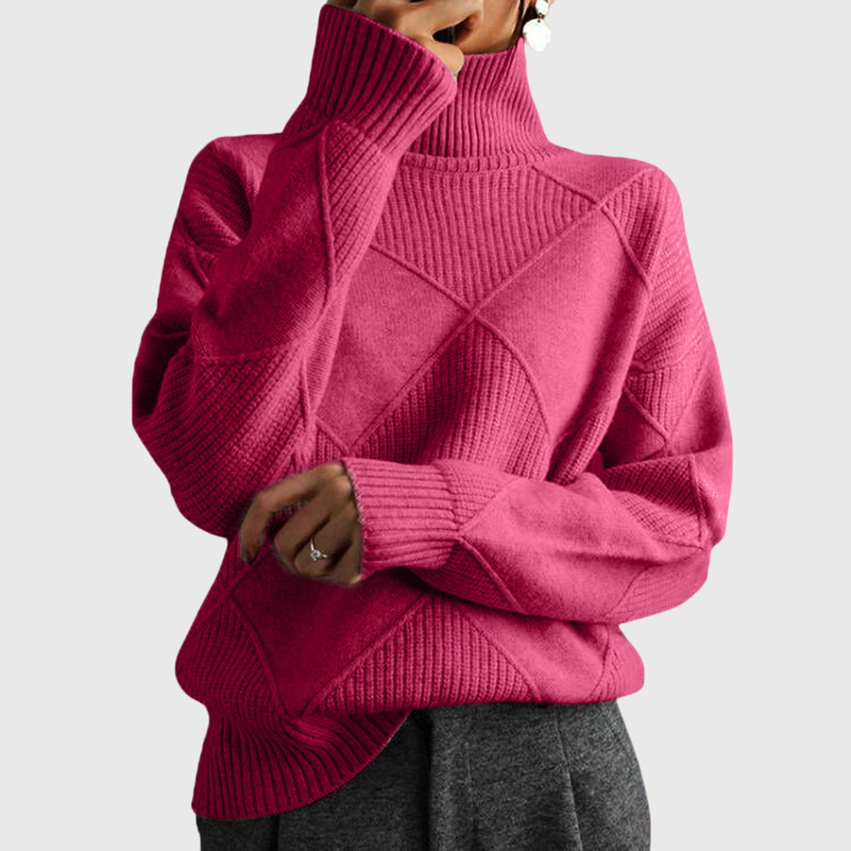 Angela | Women's Roll Neck Sweater with Diagonal Seam Detail