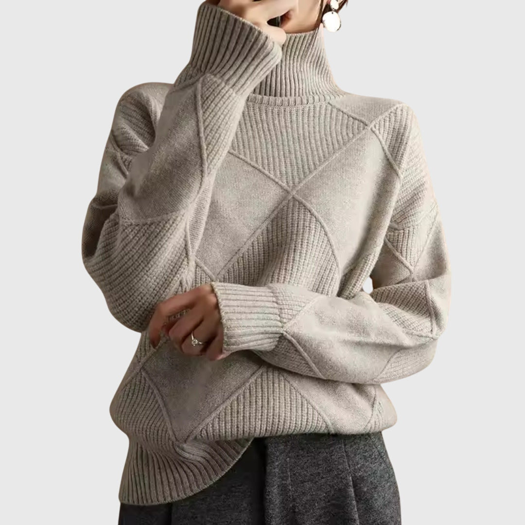 Angela | Women's Roll Neck Sweater with Diagonal Seam Detail