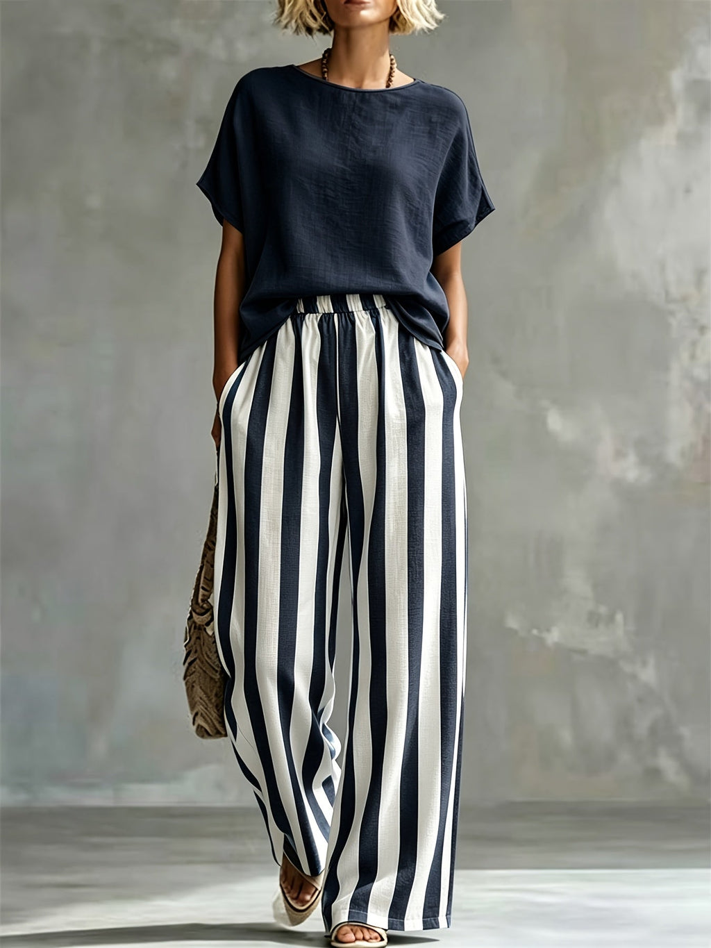 Striped Wide Leg Two Piece Set for Vacation Style