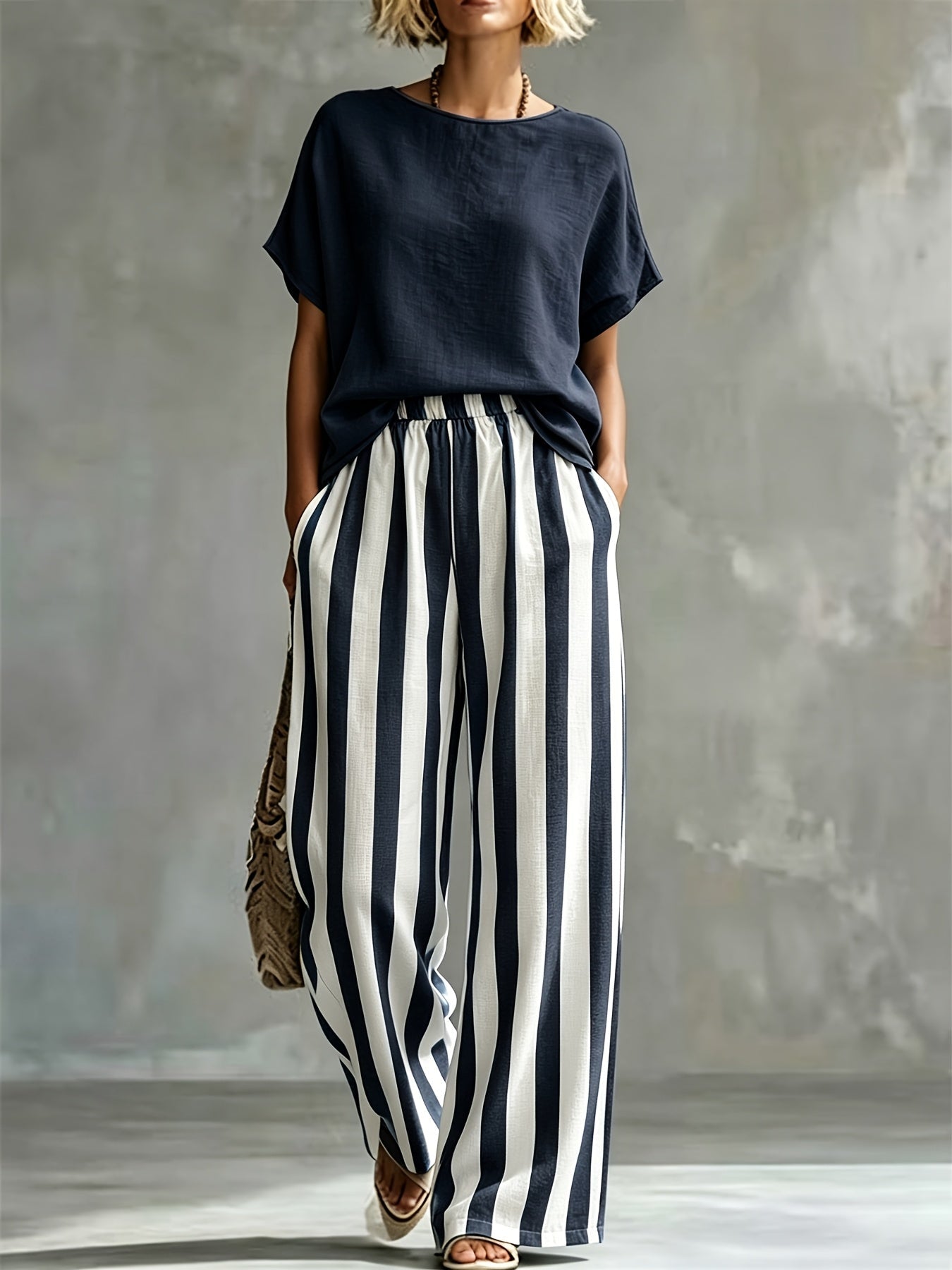 Striped Wide Leg Two Piece Set for Vacation Style