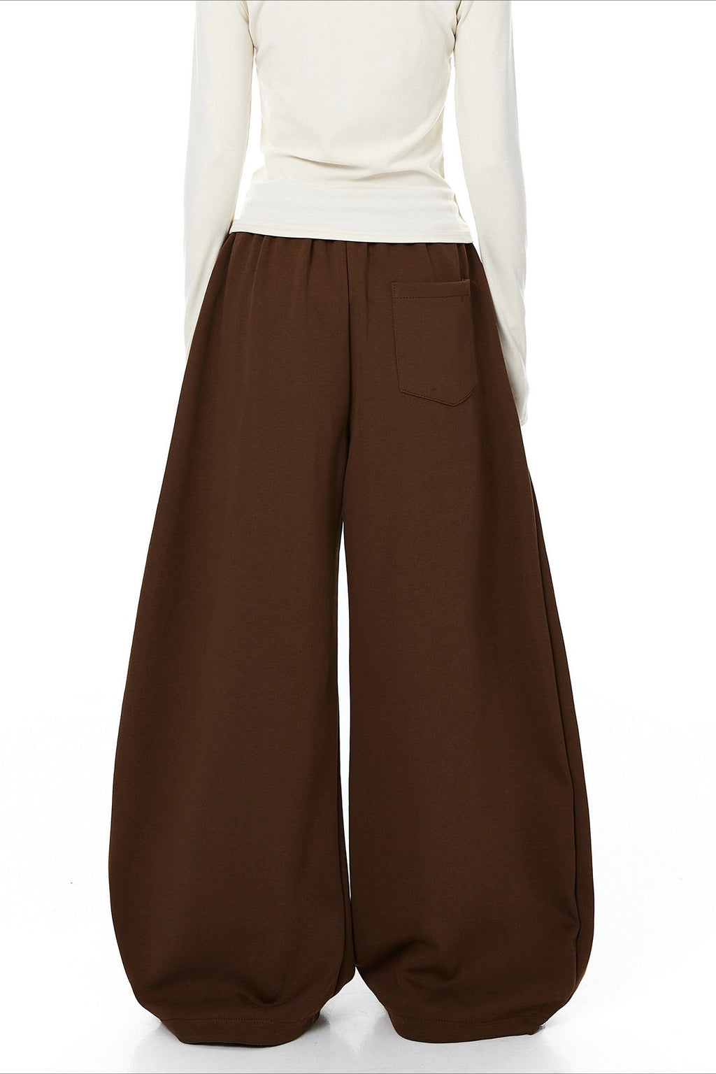 Contrast Print Curved Leg Wide Pants