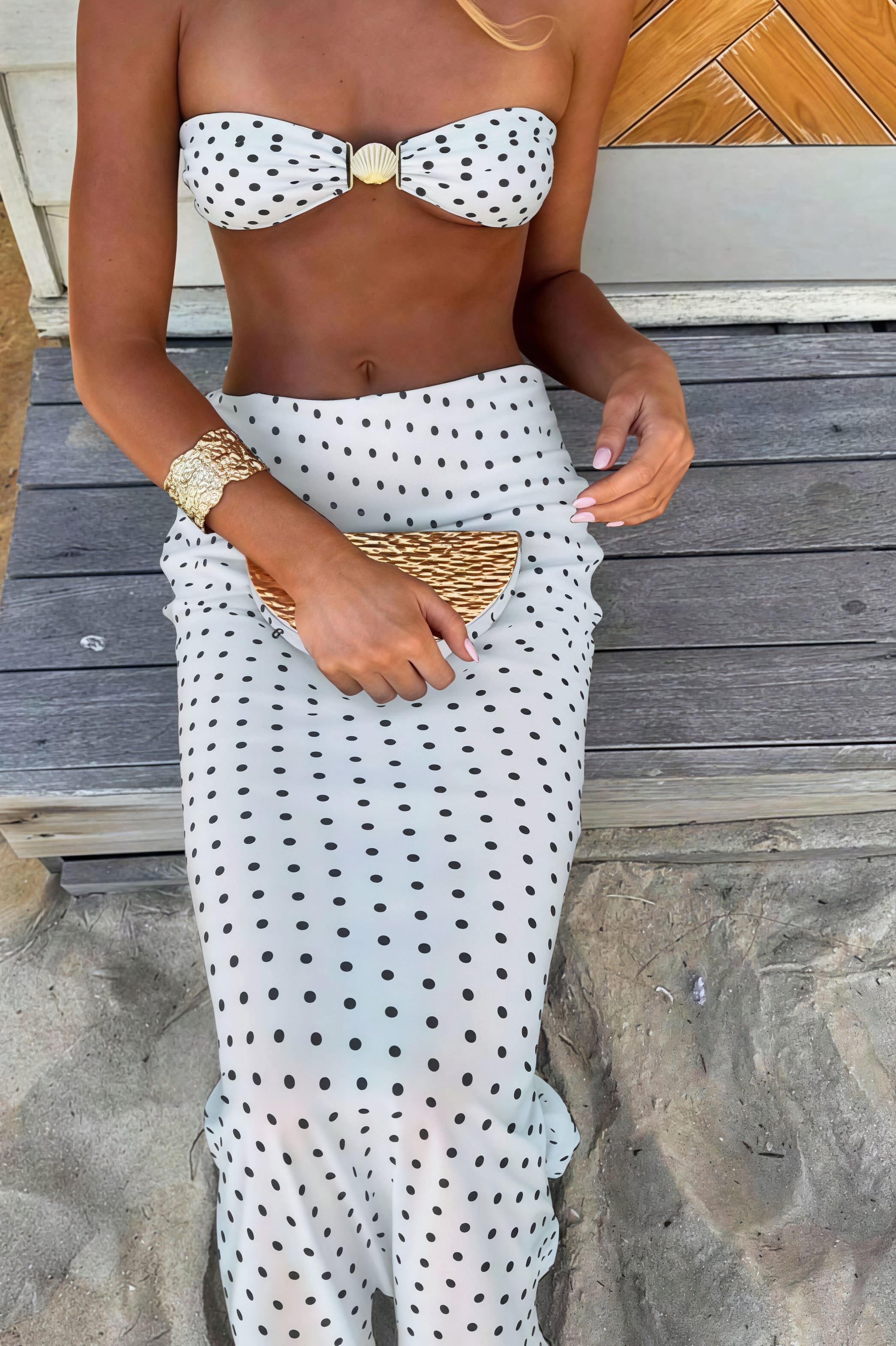 Sexy Polka Dot Mesh Skirt Three Piece Swim Set