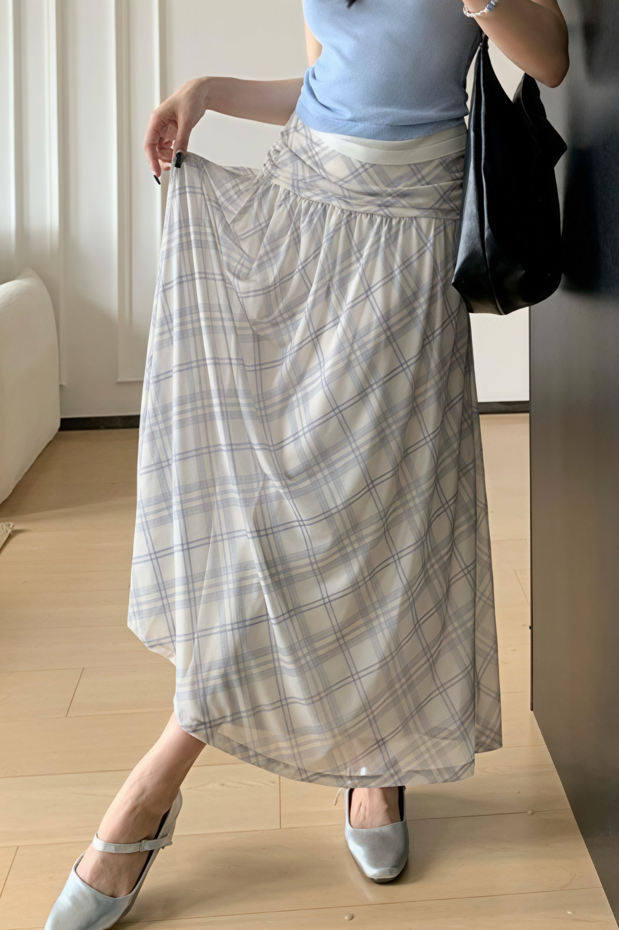Gentle Plaid Pleated Mesh Skirt