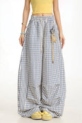 Casual Blue Plaid Curved Pants