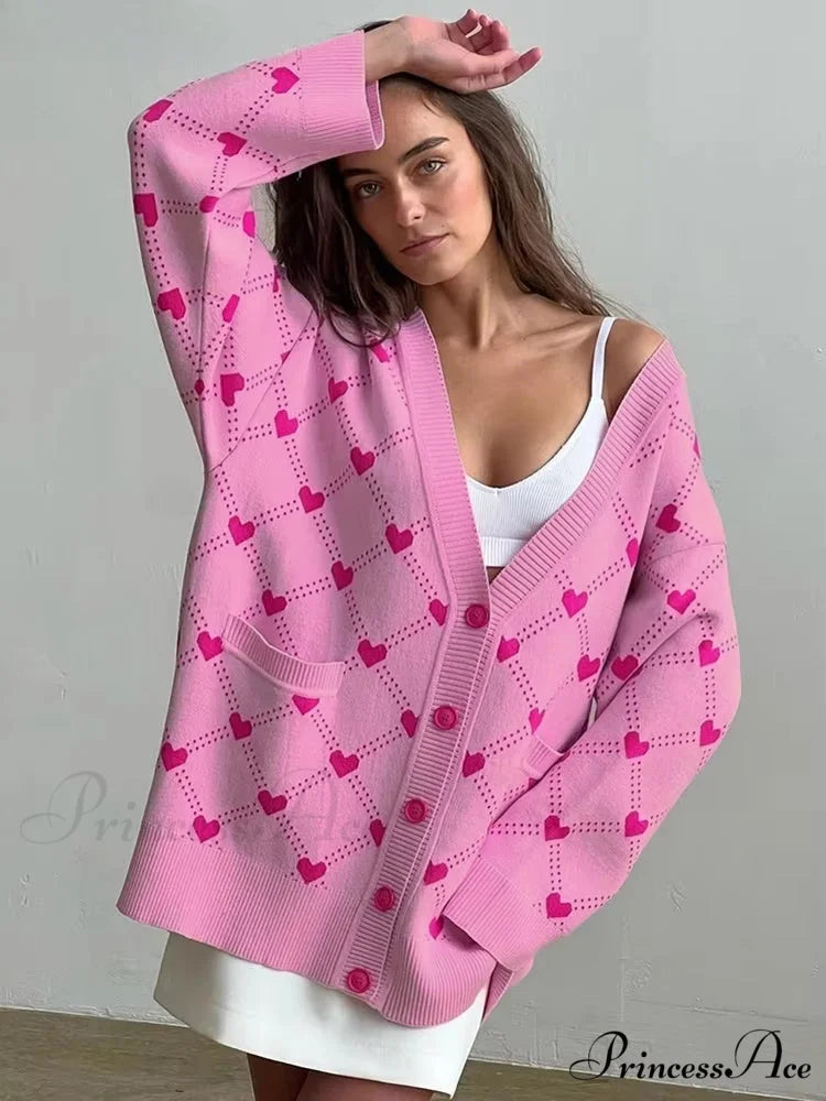 Affection Pattern V-Neck Baggy Pockets Knit Cardigan