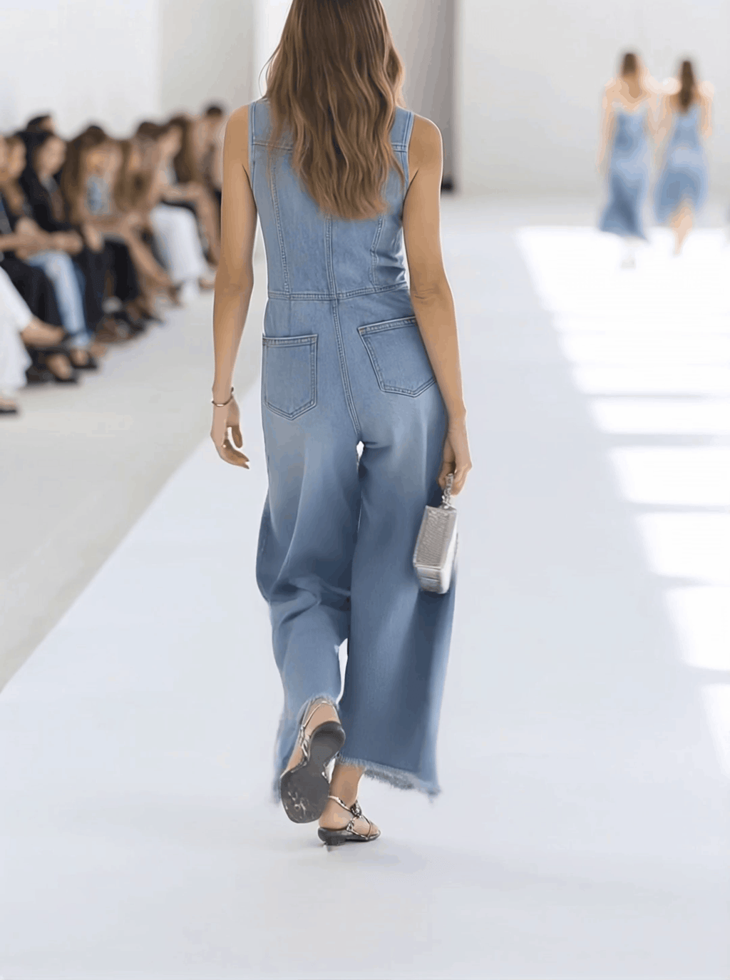 Sleeveless Button Front Raw Hem Wide Leg Denim Jumpsuit
