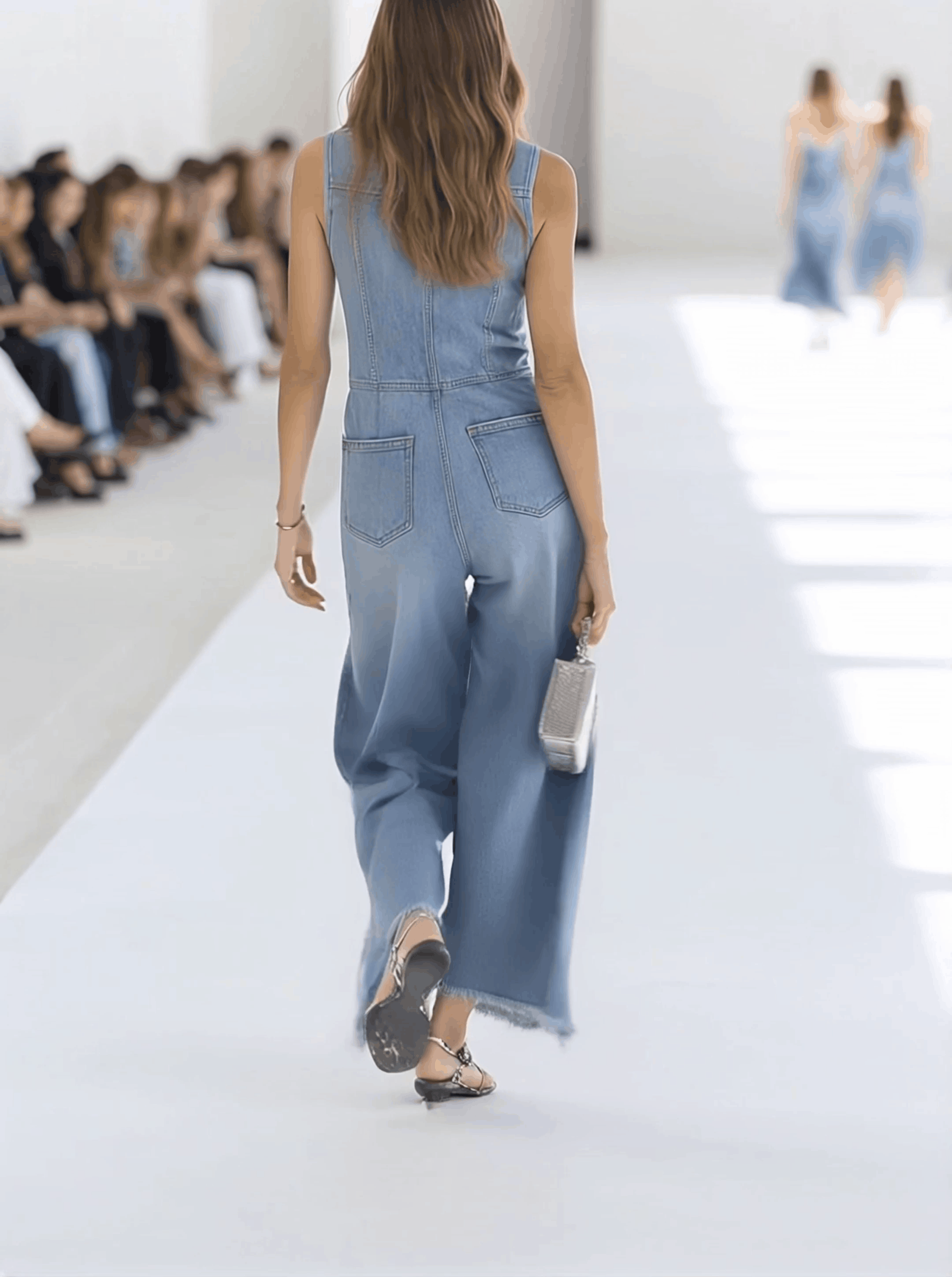 Sleeveless Button Front Raw Hem Wide Leg Denim Jumpsuit