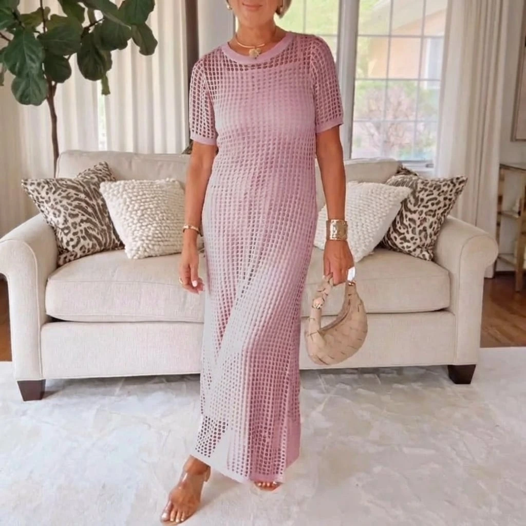 Eyelet Knit Bodycon Maxi Dress - Evening Gown