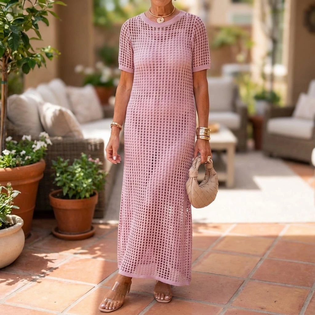Eyelet Knit Bodycon Maxi Dress - Evening Gown