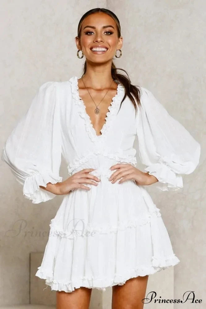 Attractive Backless Plunging-neckline Mini Boho Dress