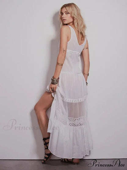 Attractive Sleeveless Plunging Neckline Tank Maxi Dress Cotton Long Summer Dress
