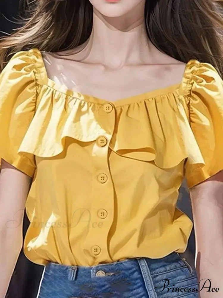 Attractive Square Neckline Short Sleeve Informal Blouse