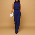 Mock Neck Sleeveless Wide Leg Formal Jumpsuit - Evening Occasion