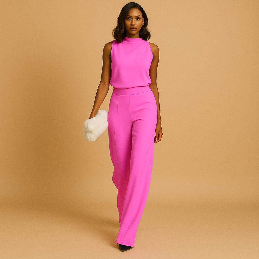 Mock Neck Sleeveless Wide Leg Formal Jumpsuit - Evening Occasion
