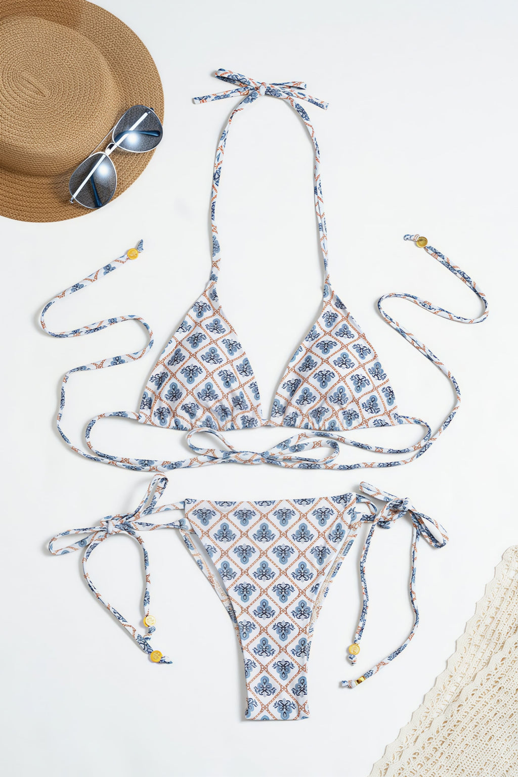 Chic Checkered Tie Back Low Rise Bikini Set