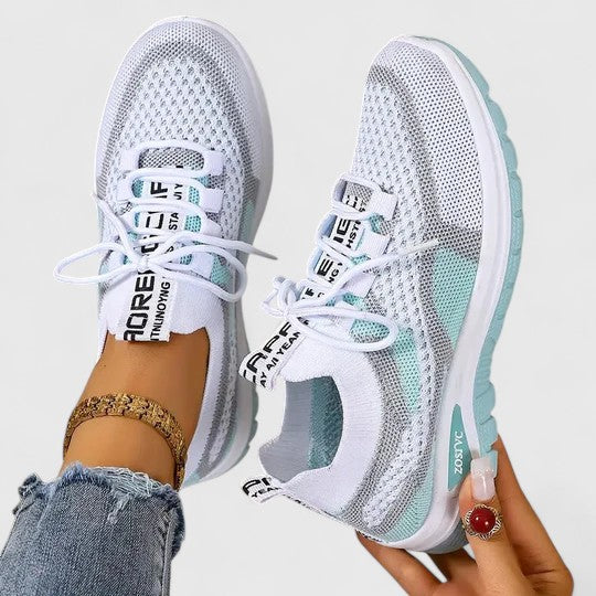 Colorblock Mesh Text Tab Lace Up Cushioned Running Sneaker