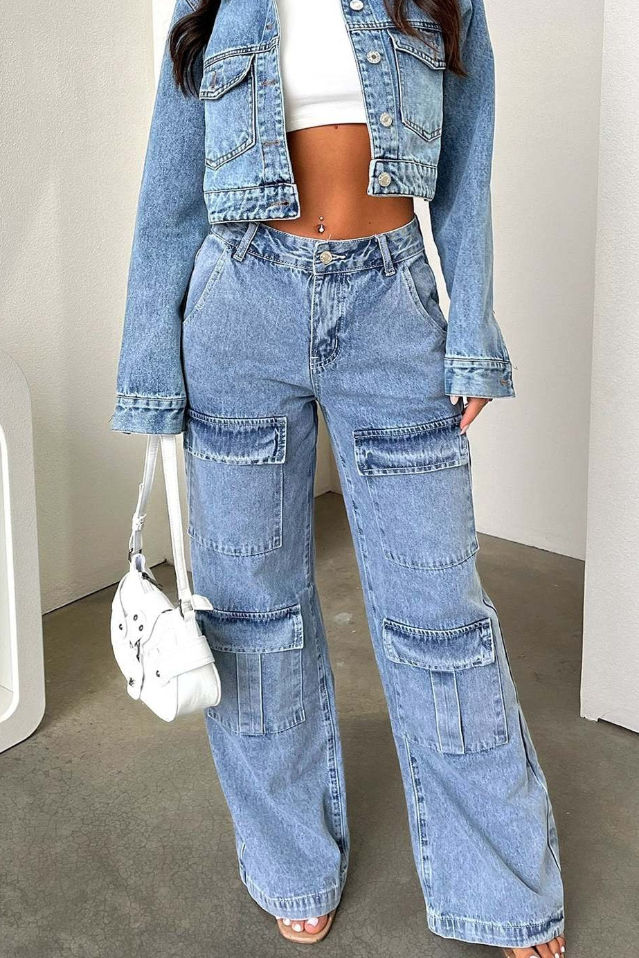 Retro Pocket Washed Cargo Straight Jeans