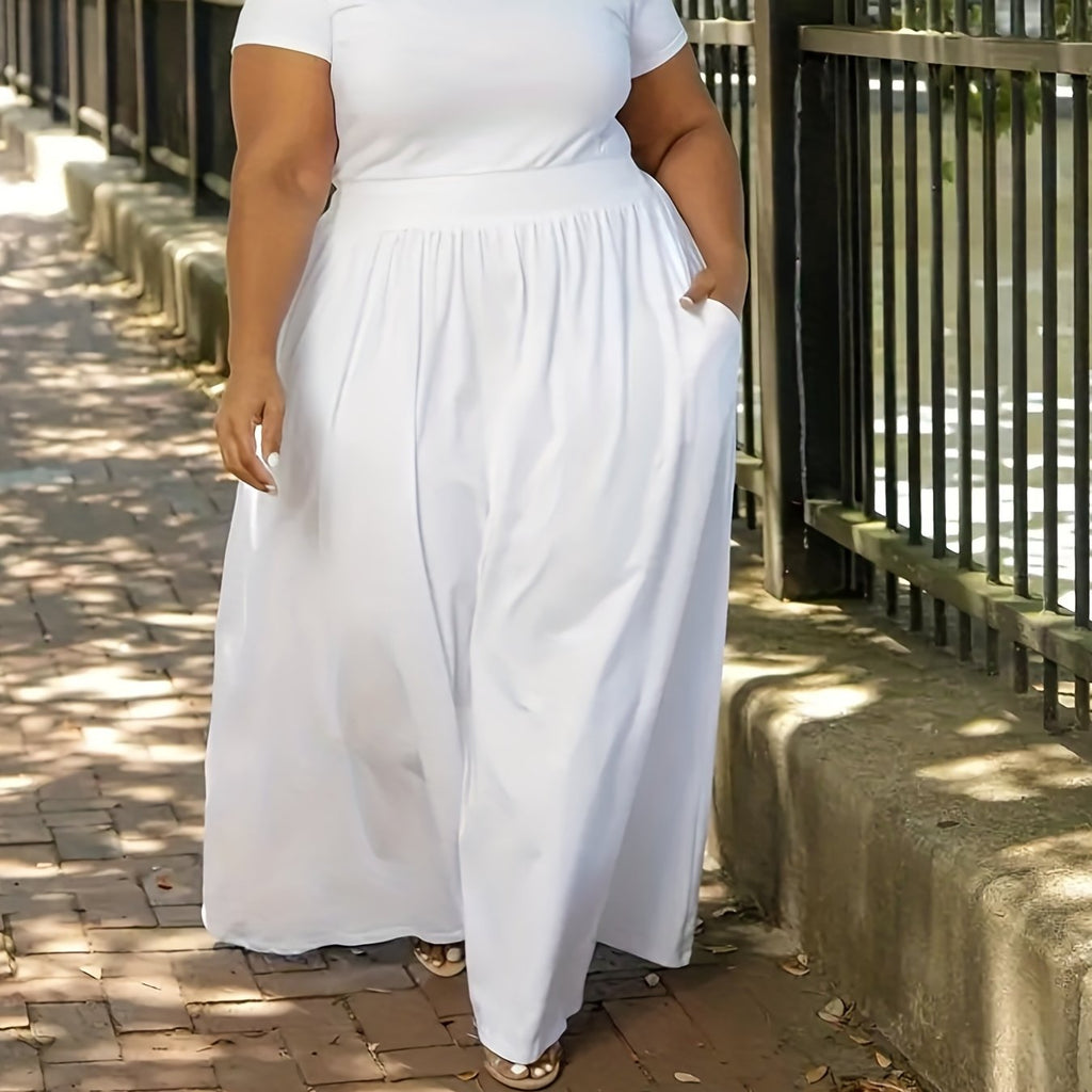 Plus Size Short Sleeve Flowy Maxi Dress