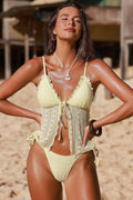 Solid Double Layer Lace Two Piece Swim Set