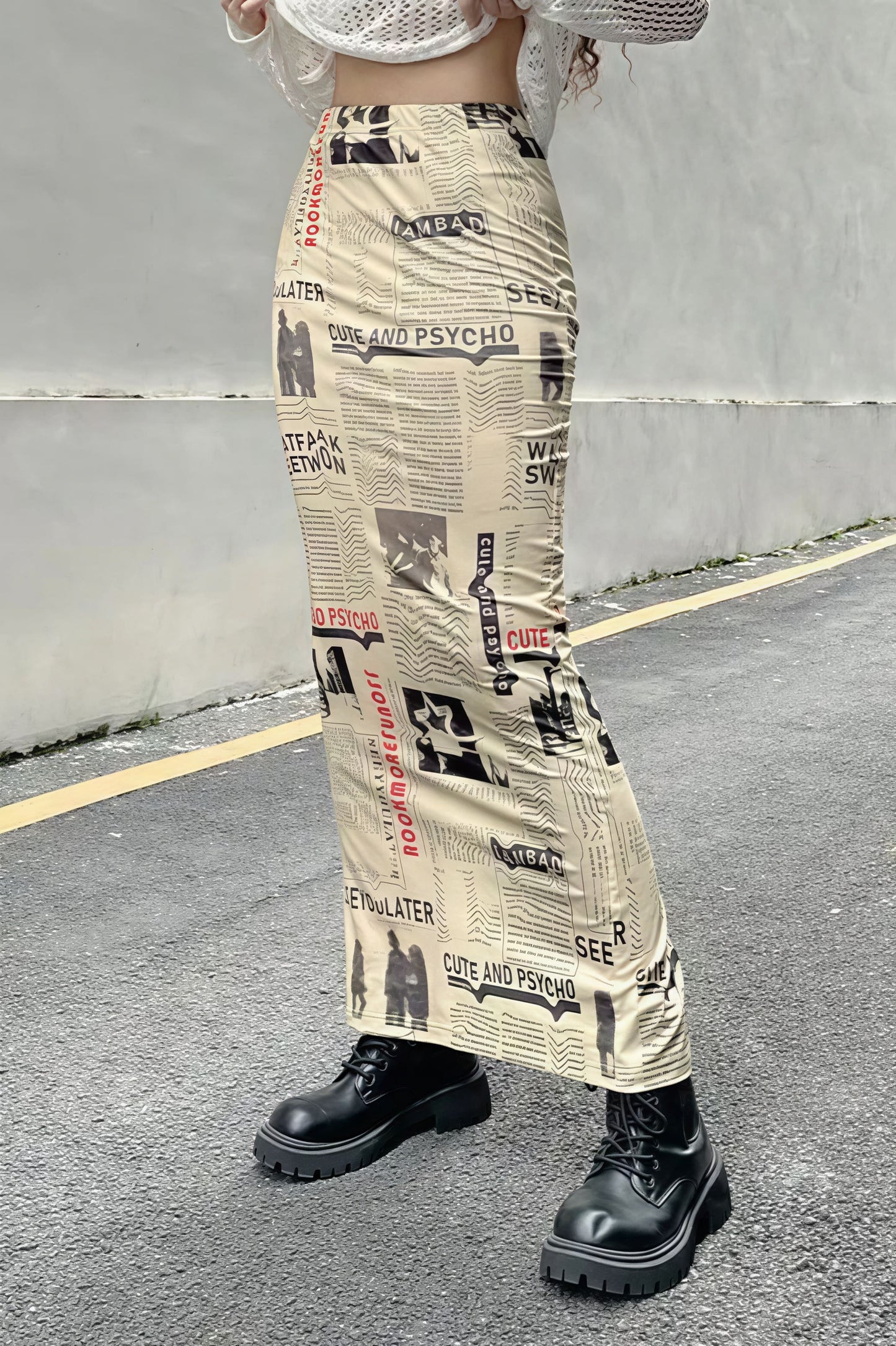 Y2K Vintage Newspaper Split Skirt