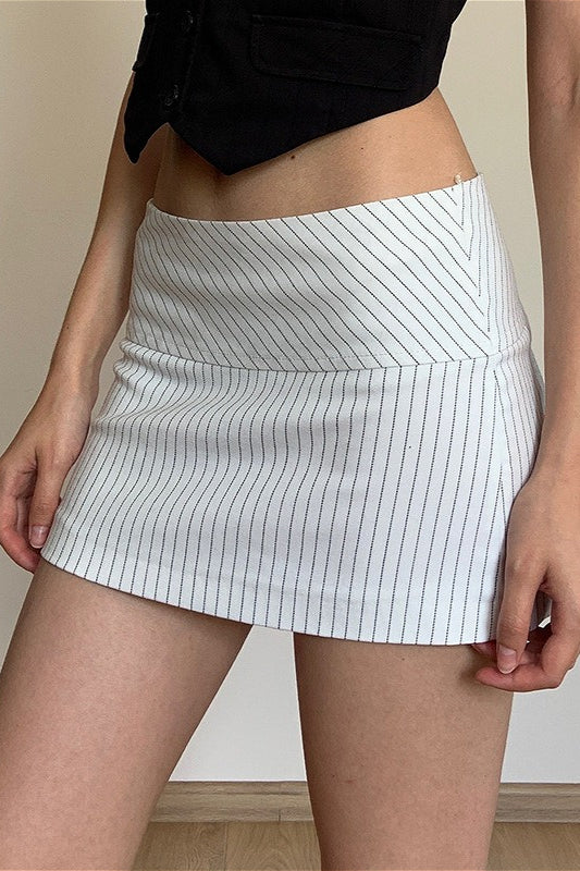 Low Waist Striped Zip Bodycon Mini Skirt