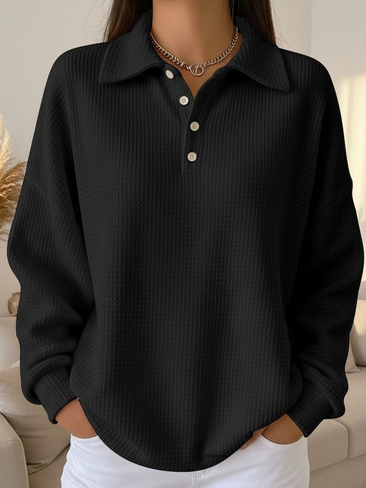 Availen | Women's Waffle Knit Collared Henley Sweater