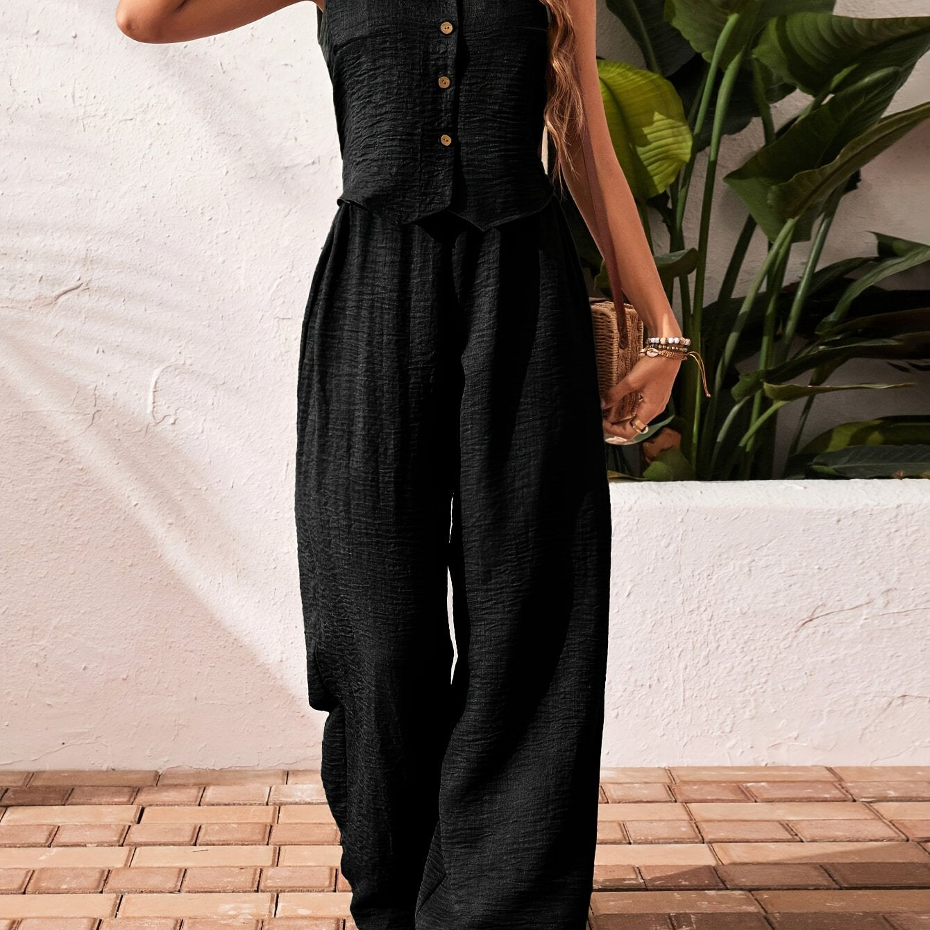 Sleeveless Wide Leg Two Piece Set