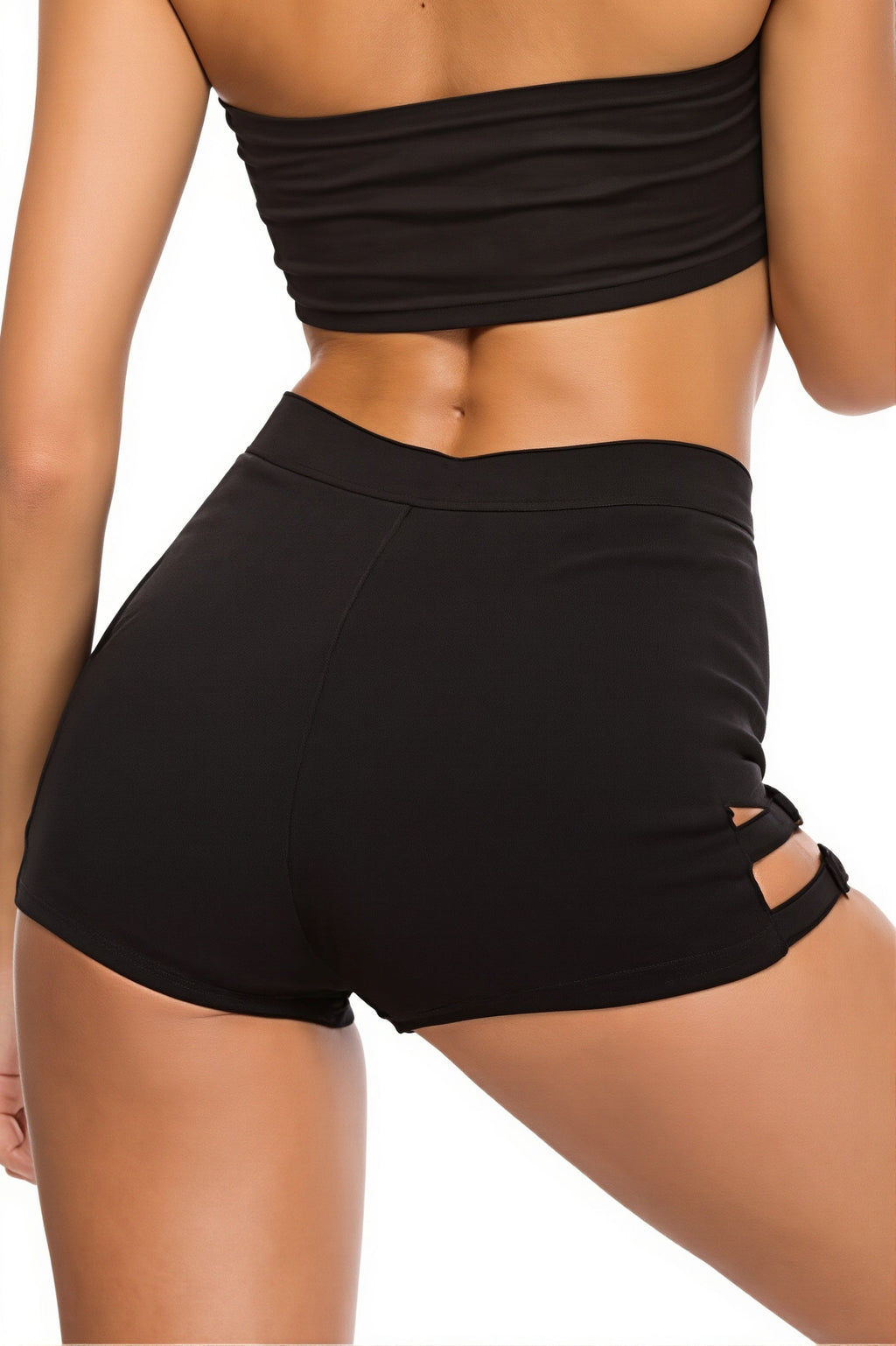 Stretchy Black Lace Up Waist Shorts