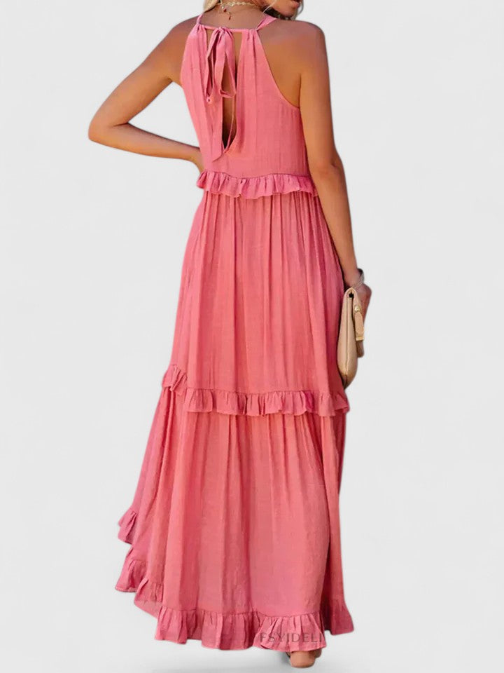 Sleeveless Tiered Maxi Summer Dress Ruffle Detail Loose Fit