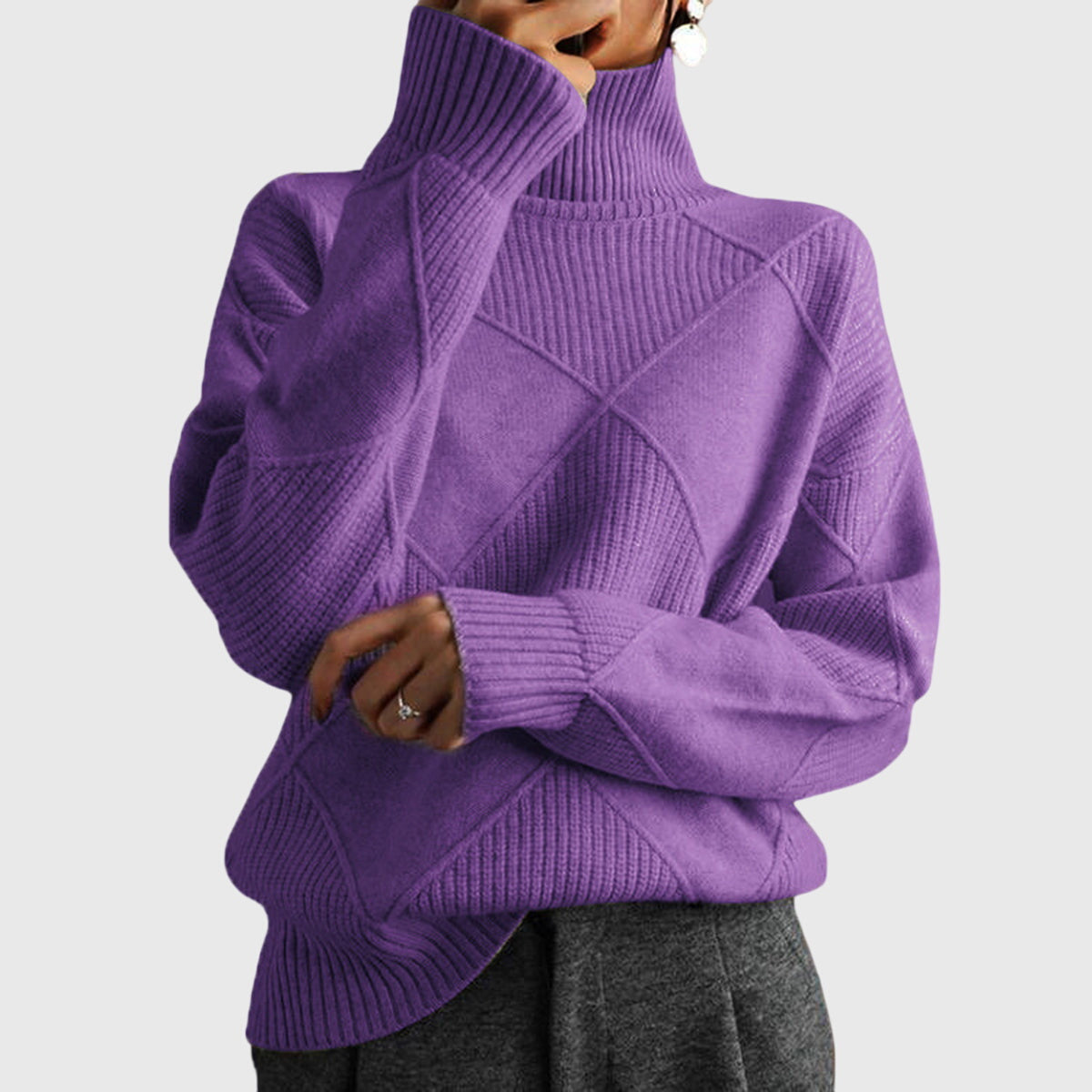 Angela | Women's Roll Neck Sweater with Diagonal Seam Detail
