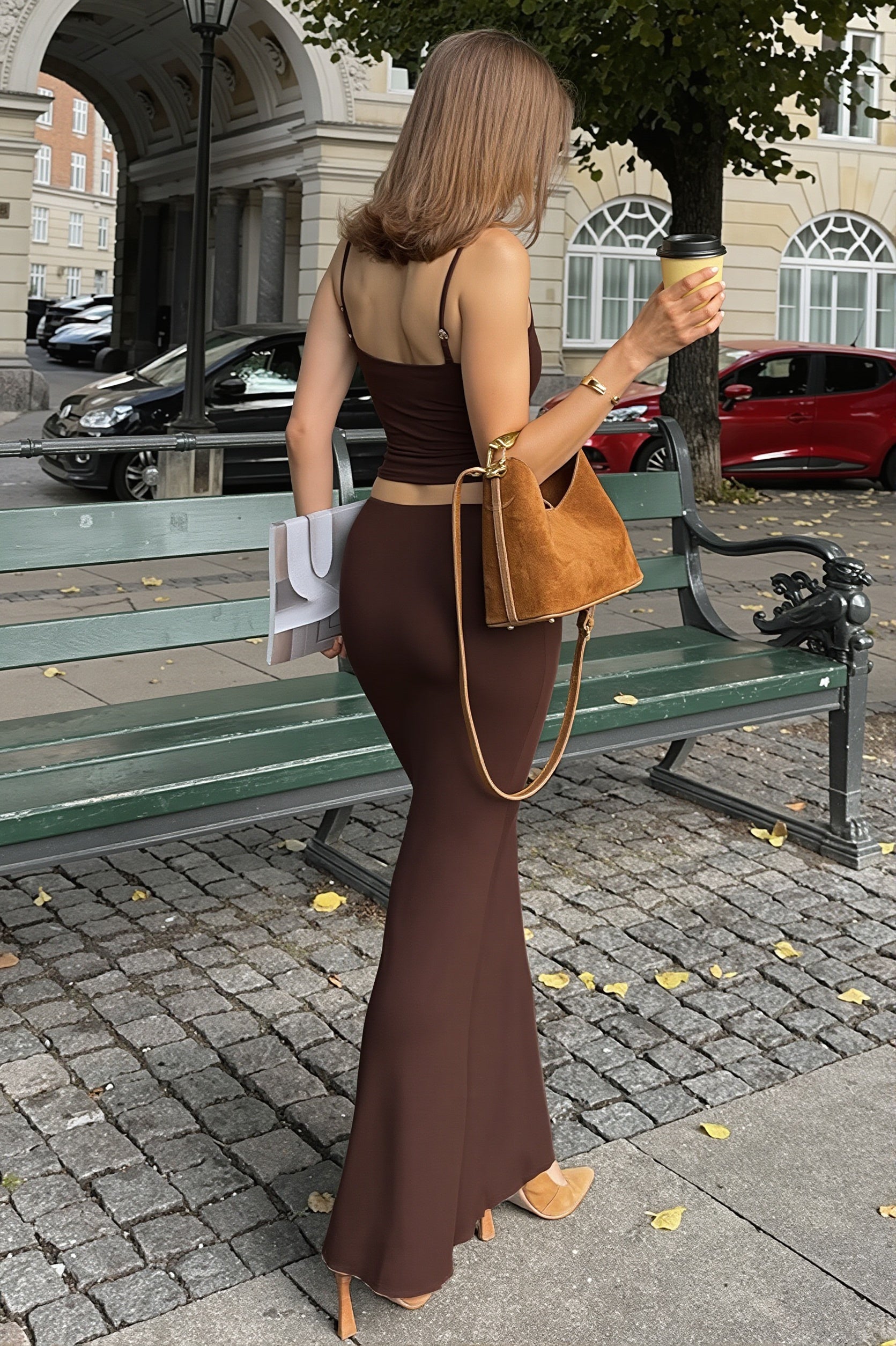 Elegant Solid Cami Top Pencil Skirt Two Piece Set
