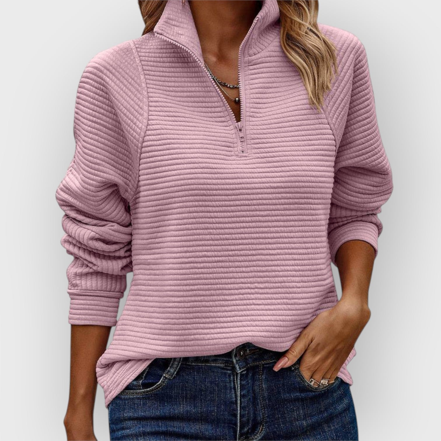 Chrystah | Women's Ribbed Quarter-Zip Collared Sweater