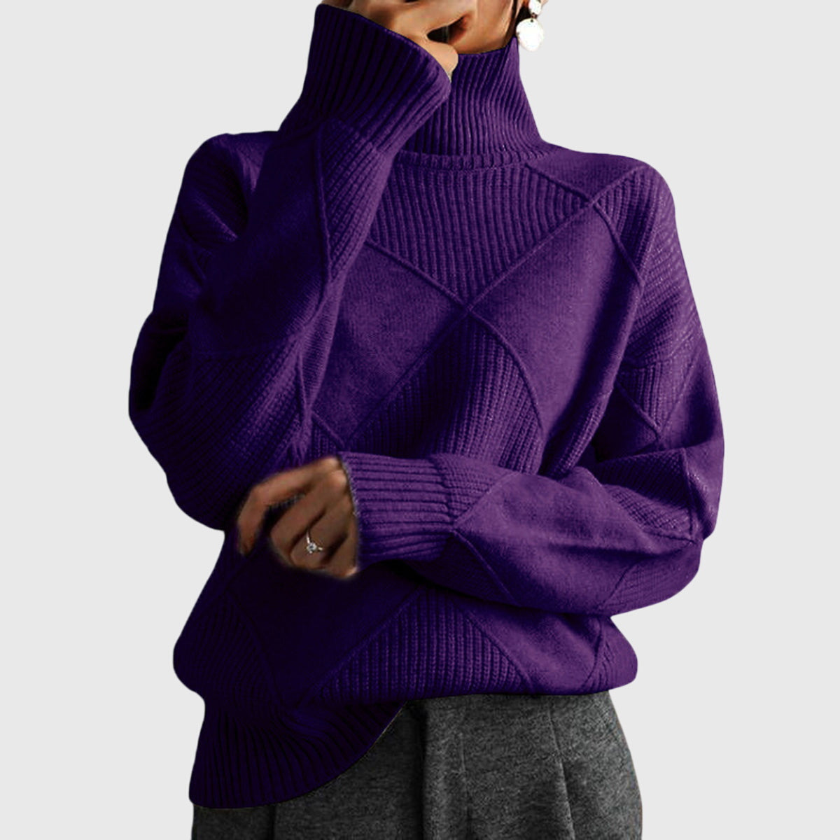 Angela | Women's Roll Neck Sweater with Diagonal Seam Detail