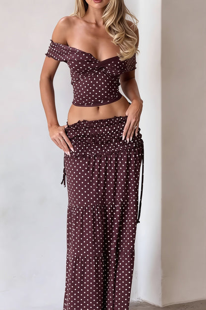 Sexy Off Shoulder Crop Top Polka Dot Fish Tail High Rise Skirt Sets